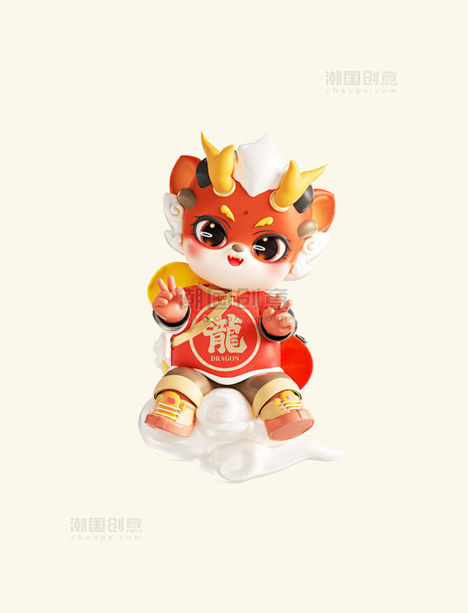 龙年春节国潮风3D立体龙人物新年时尚形象...