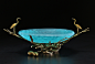 Sandhill Nest Bowl in Aqua by Georgia Pozycinski and Joseph Pozycinski (Art Glass & Bronze Sculpture) | Artful Home : Sandhill Nest Bowl in Aqua by Georgia Pozycinski and Joseph Pozycinski. Sandhill cranes, majestic birds that mate for life, are a bea