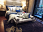 璞栎床品  现代简约中式风格   样板房蓝色床品