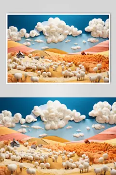 AI数字艺术毛绒风秋季风景插画背景图