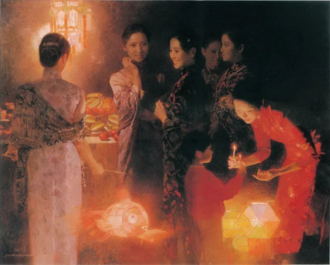 陈衍宁 ★ 油画《红妆》——中秋夜-花瓣网