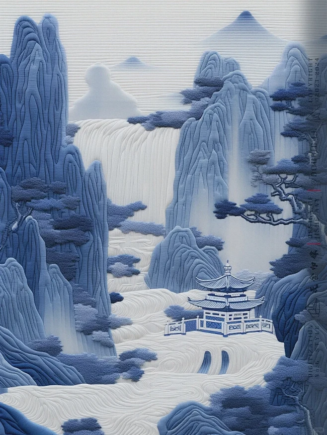 刺绣山水涧·青花