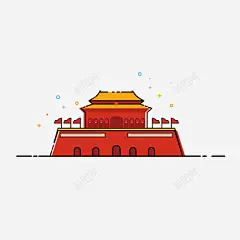 手绘MBE天安门国庆节卡通矢量图 平面电商 创意素材
