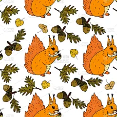 秋天,松鼠,四方连续纹样,可爱的,华丽的,计算机,壁纸,装饰物,儿童,橡树果