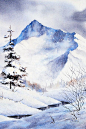 O'Malley Peak, located within the Chugach Range. watercolor, 15 x 22