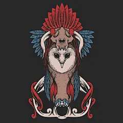 猫头鹰复古插画矢量图