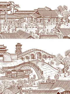 清明上河园-开封-版画风插画 - 小红书