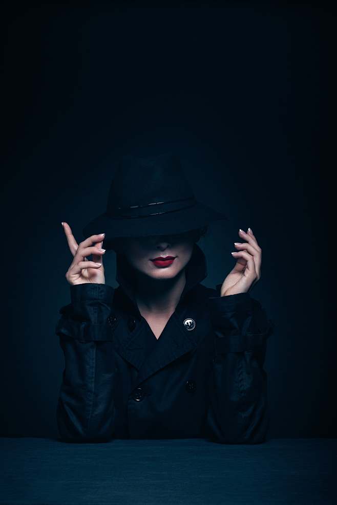 woman in black coat ...