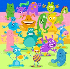 性格,幻想,怪物,外星人,卡通,人群,材料,可爱的,古怪的,童话故事