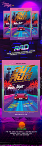 Out Run 80's Synthwave Flyer Template : Out Run 80's Synthwave Flyer Templates Photoshop
