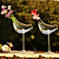 长腿小鸟花盆， 欧式简约玻璃瓶， 创意田园小花瓶，轻薄、小巧可爱