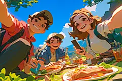夏日聚会漫画风手绘插画