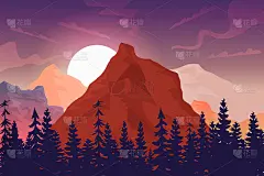 夕阳在山上，山清水秀，大太阳，森林剪影。可以用作背景和壁纸。
