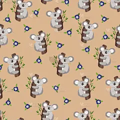 无缝图案与可爱的考拉宝宝和花朵的颜色背景。有趣的澳大利亚动物。卡片，给孩子们的明信片。平面矢量插图织