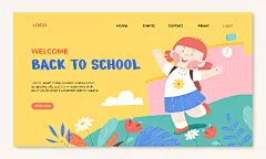 卡通扁平可爱儿童开学季背书包上学校车老师插画海报ai设计素材-淘宝网