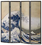 4 Panel The Great Wave Hokusai Pastel Look Room Divider Shoji Screen contemporary-screens-and-room-dividers@北坤人素材