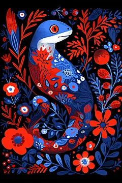 扁平风蛇年色块平面插画