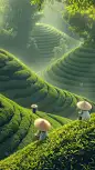谷雨光影感采茶大场景背景