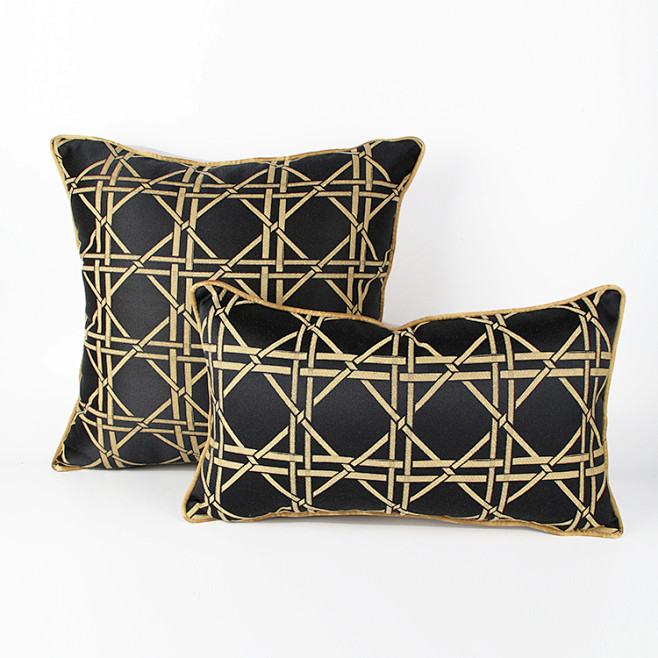欧式奢华黑色金色条纹样板房抱枕客厅沙发时...