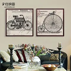 美式乡村复古装饰画咖啡厅酒吧做旧自行车海报挂画壁画墙画有框画-淘宝网