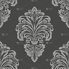 矢量bw缎无缝模式元素。古典奢华的老式锦缎装饰，皇室维多利亚无缝纹理的壁纸，纺织品，包装。精美的花卉