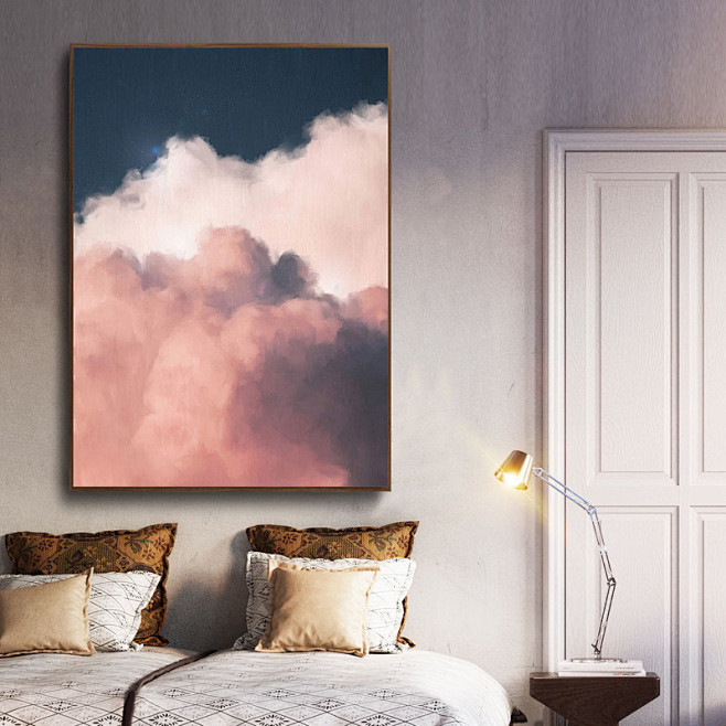 北欧装饰画粉色云雾水彩抽象画儿童房间客厅...