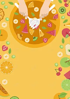 黄色矢量插画水果沙拉海报背景 食品海报 饮食海报 背景 设计图片 免费下载 页面网页 平面电商 创意素材