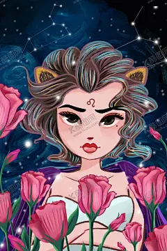 欧美风狮子座插画 【酷图网】双鱼座,摩羯座,星座,射手座,水瓶座,狮子座,愚人节,妇女节,医生