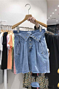 韩国东大门2021夏季新款时尚气质单排系扣高腰牛仔短裙A字半身裙-淘宝网