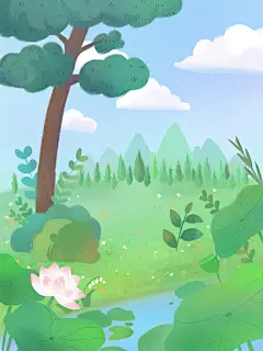 树木清新高端创意绿蓝户外森林背景