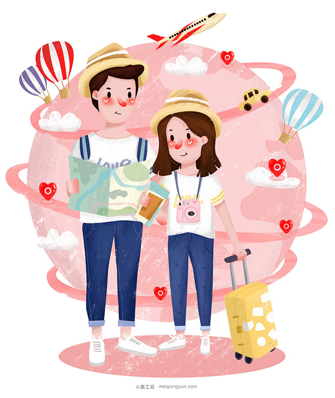 卡通手绘浪漫七夕情人节情侣甜蜜约会插图设计素材psd绘画插图类t