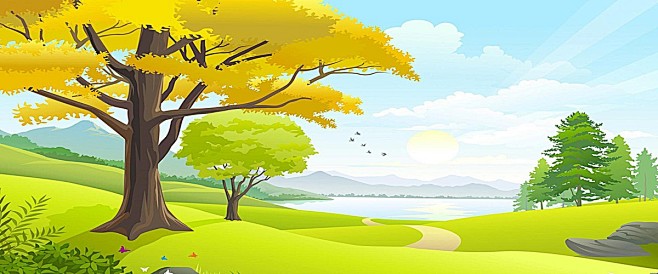 卡通树云朵鸟山太阳海报banner童趣手绘图库png图片网图片素材背景