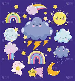 美丽的太阳云暴雨雷雨彩虹和满脸喜色的月亮