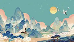 oppo电视壁纸-千里江山|插画|商业插画|鸣川 - 原创作品 -  ()