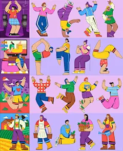 插画教程|扁平风人物插画（各种动势） - 小红书