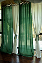 窗帘亚麻棉麻绿色美式乡村地中海客厅卧室窗帘布定制。翠竹绿和白-淘宝网