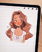 俏皮美女卡通头像iPad欧美风插画