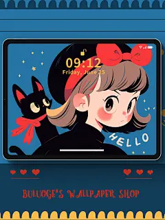 复古黑猫少女｜iPad壁纸