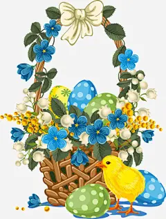 手绘花篮免抠素材_新图网 https://ixintu.com 创意 卡通 彩蛋 手绘 蝴蝶结 铃兰花