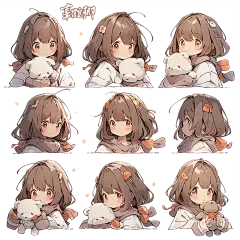 @辜鹤卿/ai底图/转关可网商/禁一切不良/免扣人物q版可爱少女日系短发学生冬装萌妹棕