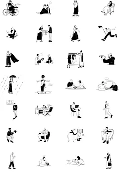 60+黑白涂鸦风格插画源文件 .AI素材下载 人物插画 生活人物 日常-淘宝网
