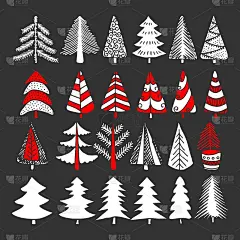 手绘圣诞树的冬季和假日插图。