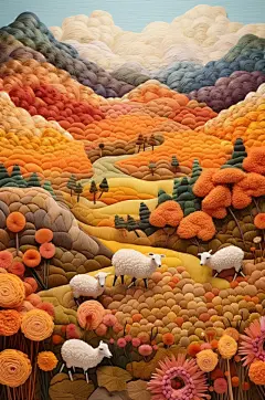 AI数字艺术毛绒风秋季风景插画背景图
