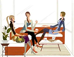 女性生活插画矢量素材-时尚女性聚会