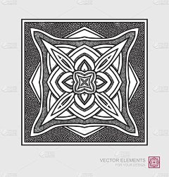 方形抽象花卉装饰。装饰单色瓷砖设计，矢量图形元素。现代极简主义艺术。