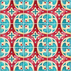 水彩无缝瓷砖图案。方形手绘装饰。