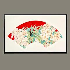 家居装饰画油画新中式餐厅花卉挂画卧室床头画水仙扇面画