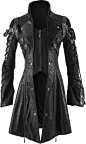 A distinctive women's jacket by gothic clothing brand Punk Rave, black, rugged and elaborately detailed with straps and strings on the sleeves.: 