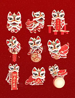 3D春节新春过年习俗舞狮醒狮C4D套图图片_潮国创意