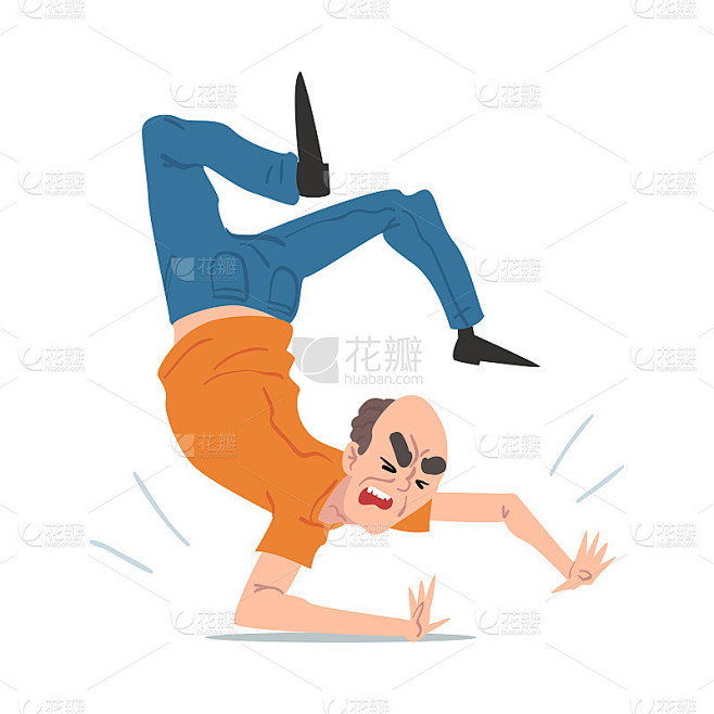 老人跌倒，退休男性人跌倒在前面的手，意外，疼痛和伤害卡通风格矢量插图